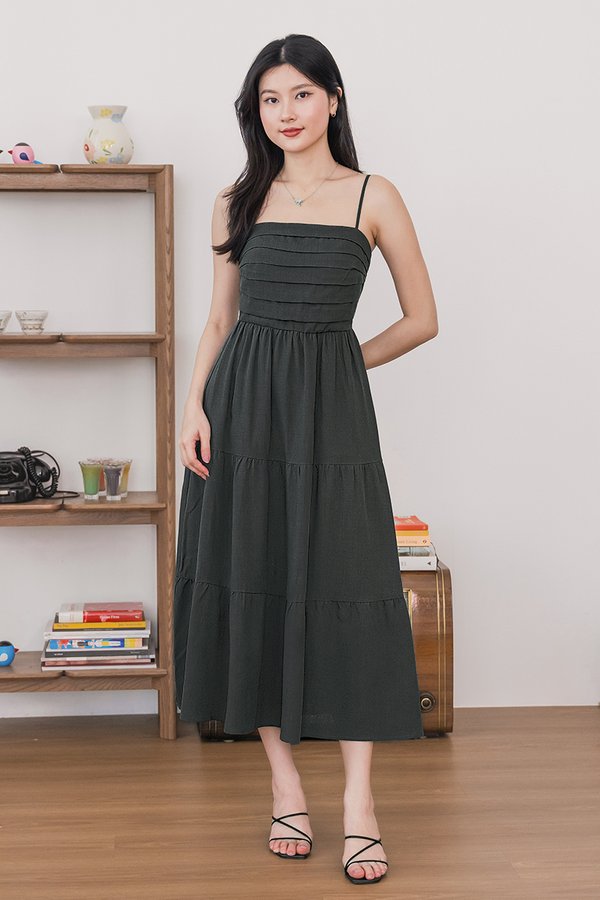Jan Padded Folds Midaxi Dress V2 (Hunter Green)