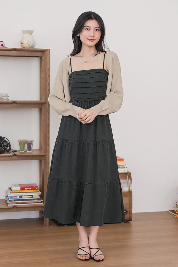 Jan Padded Folds Midaxi Dress V2 (Hunter Green)