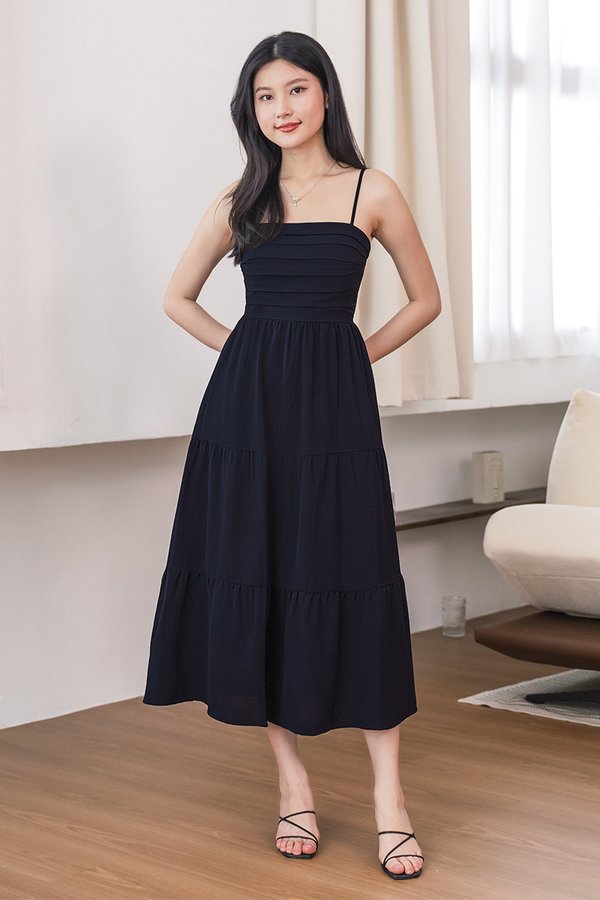 Jan Padded Folds Midaxi Dress V2 (Midnight)