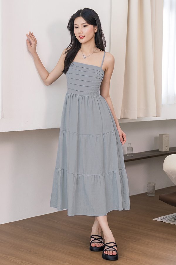 Jan Padded Folds Midaxi Dress V2 (Misty Grey)