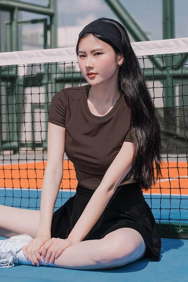 Nova UV50+ Padded Ruched Baby Tee (Coffee)