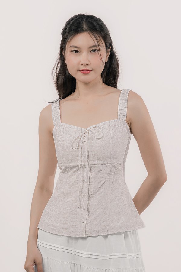 Aurelia Padded Ruched Strap Top (Rosy Blooms)