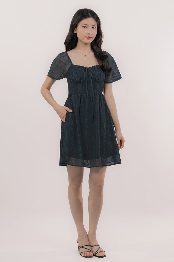 Delphine Padded Flutter Sleeve Dress (Teal)