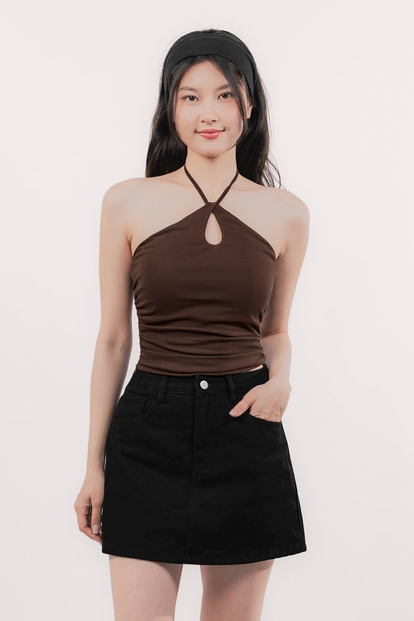 Paige Padded Halter Top (Pecan Brown)
