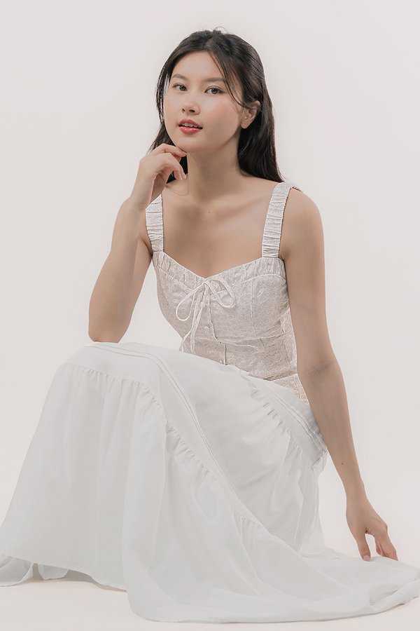 Rhea Tiered Linen Midaxi Skirt (White)