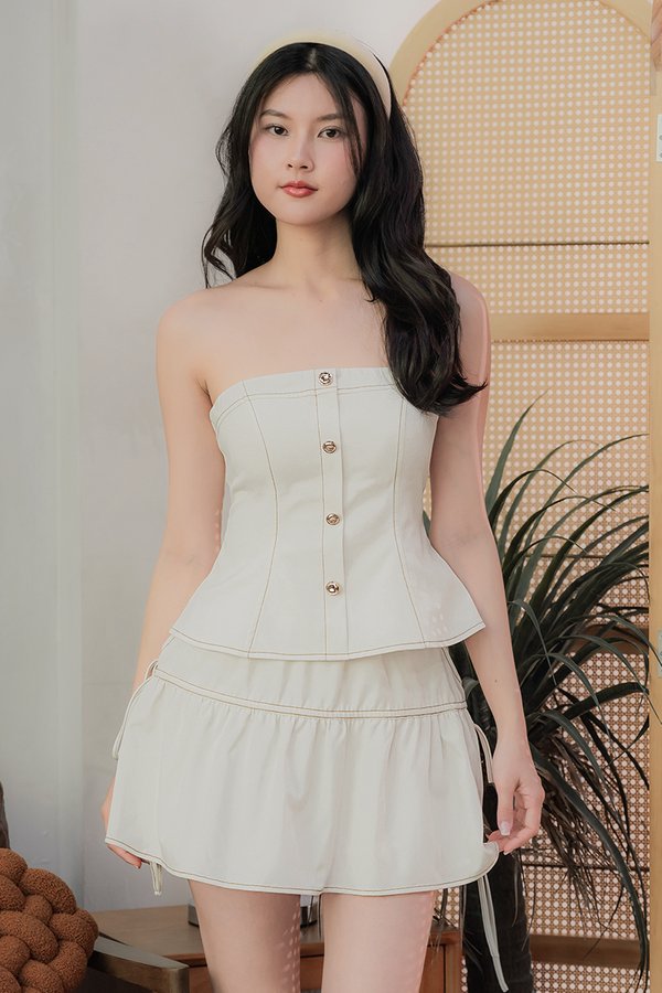 Vera Padded Button 2-Way Tube Top (White Denim)