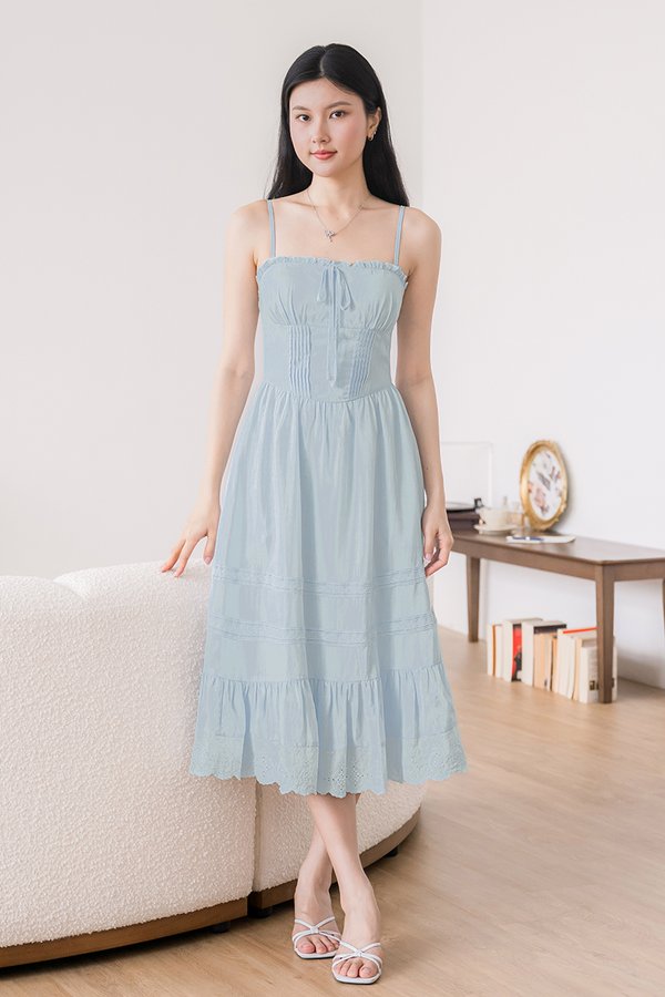 Harley Padded Pintuck Midaxi Dress (Lake Blue)