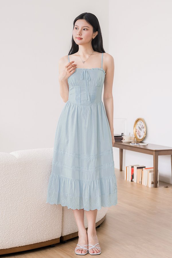 Harley Padded Pintuck Midaxi Dress (Lake Blue)