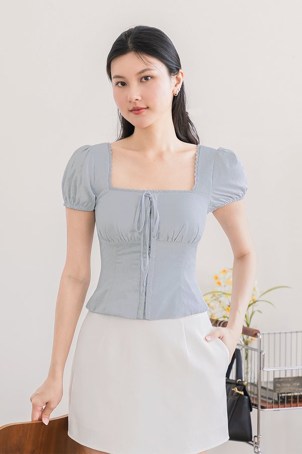 Juliette Padded Corset Puff Sleeve Top (Lavender Grey)