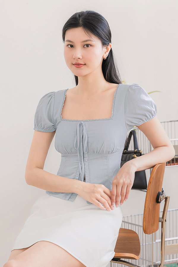 Juliette Padded Corset Puff Sleeve Top (Lavender Grey)