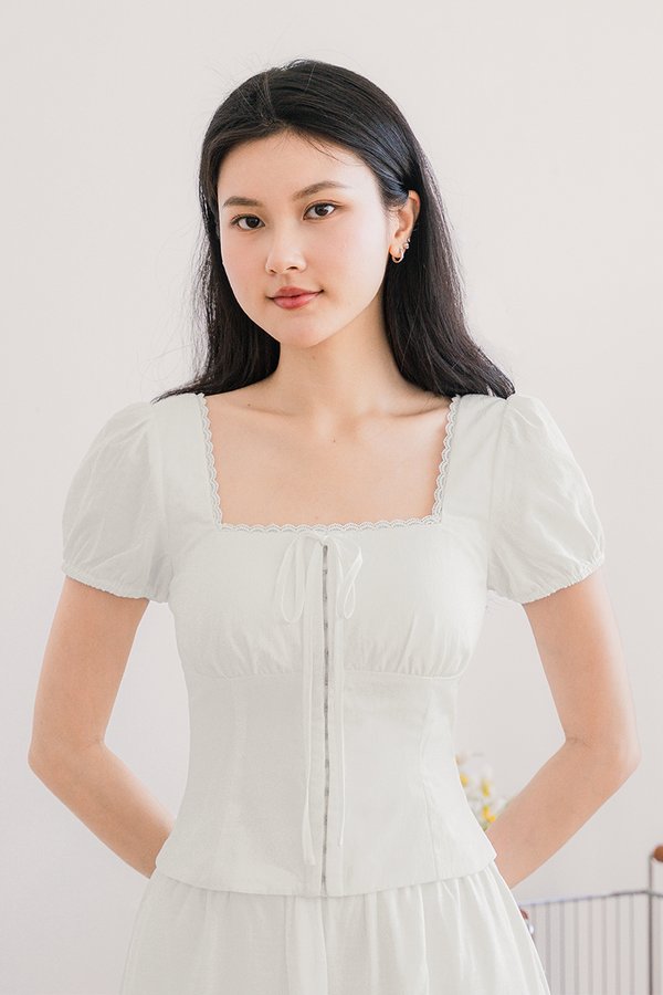 Juliette Padded Corset Puff Sleeve Top (White)