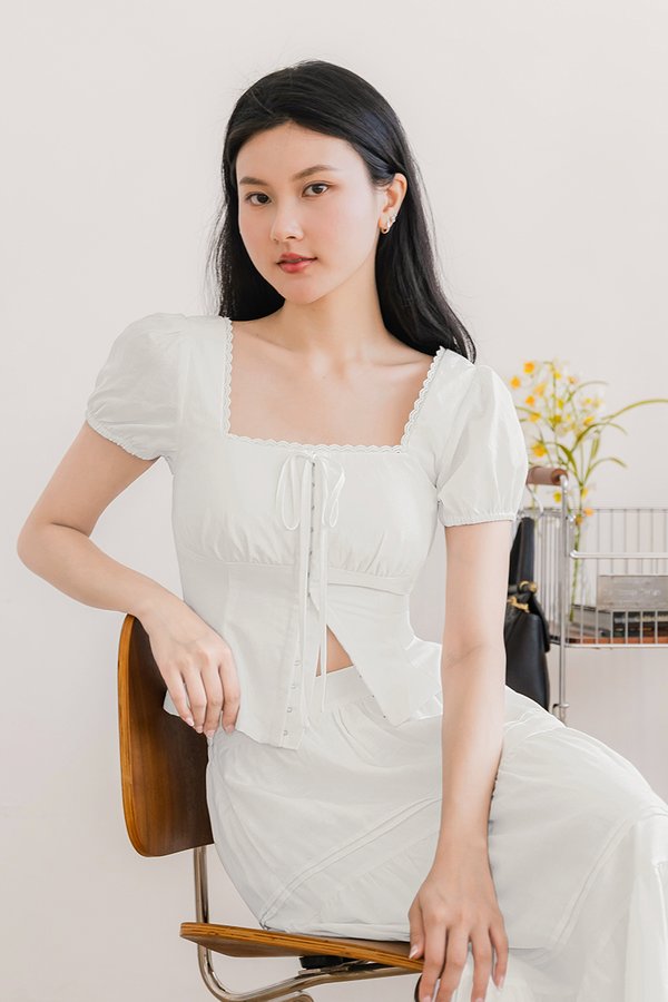 Juliette Padded Corset Puff Sleeve Top (White)