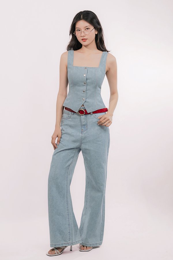 *BACKORDER* Size XS, L, XL, XXL, 3XL Instock* Linsey Padded Denim Button Top (Light Wash)