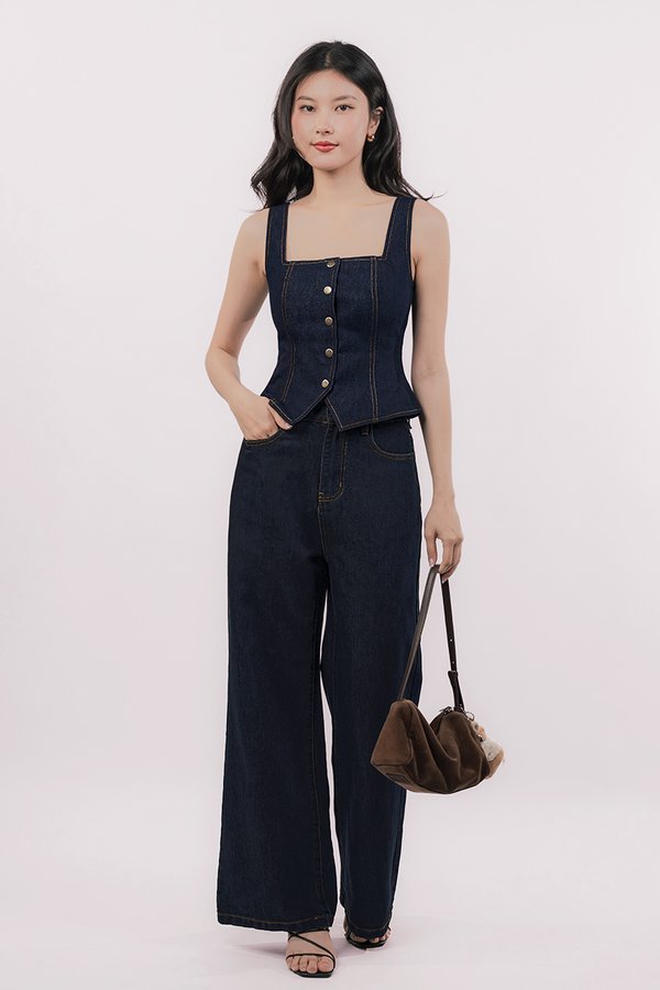 *BACKORDER* *Size XL, XXL, 3XL Instock* Linsey Padded Denim Button Top (Vintage Wash)