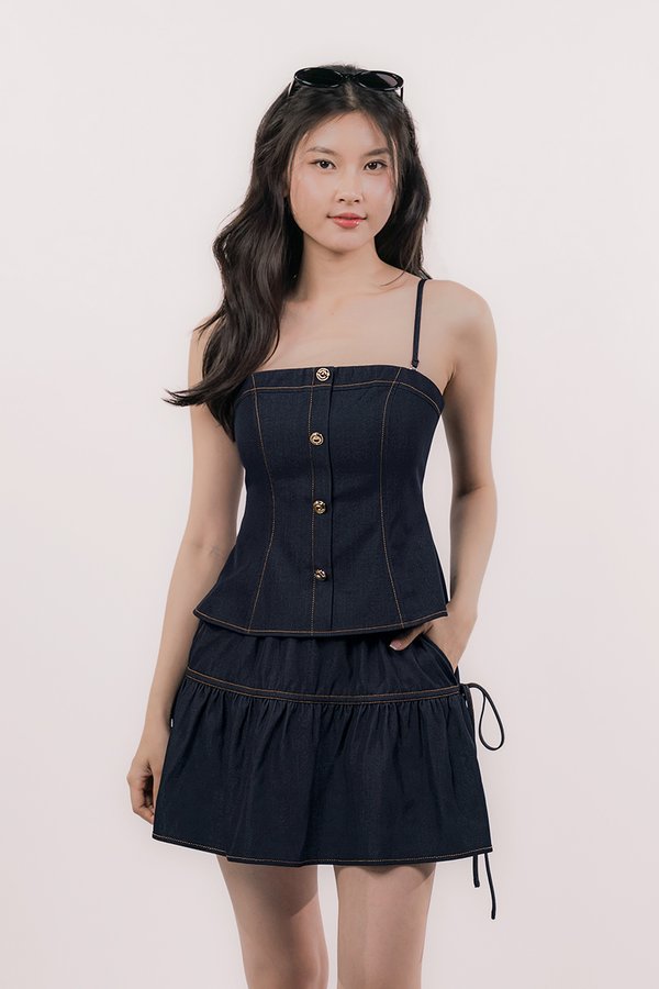 Vera Padded Button 2-Way Top (Dark Denim)