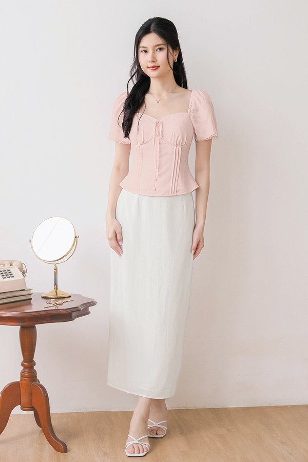 Calista Padded Lace Sleeve Top (Pink)