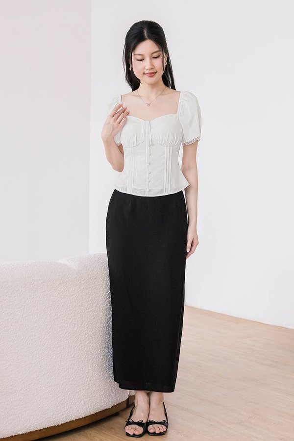 Calista Padded Lace Sleeve Top (White)