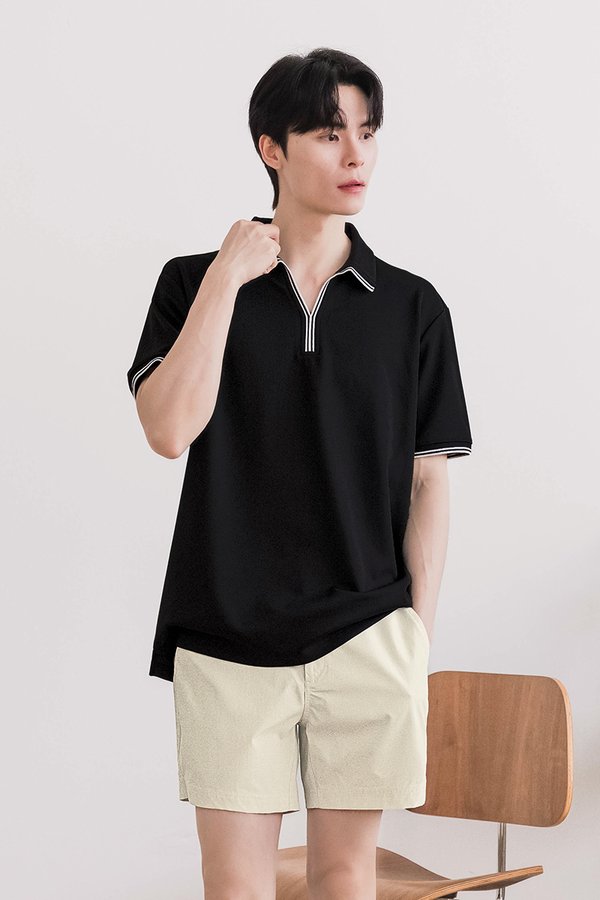Camden Polo Contrast Collar Shirt (Black)