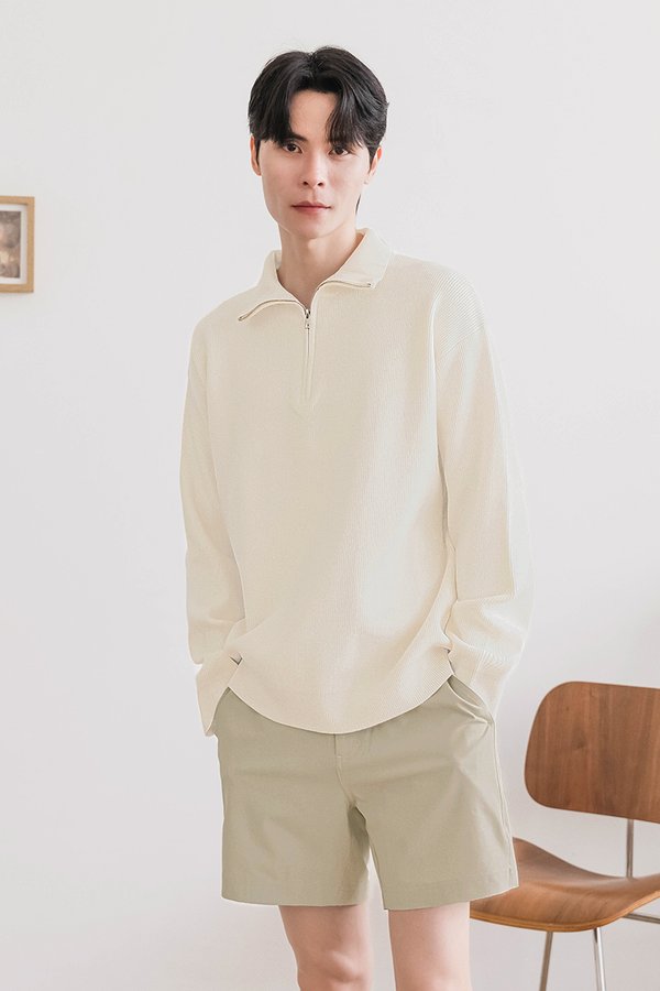 Carl Zipper Long Sleeve Knit Top V2 (Cream White)