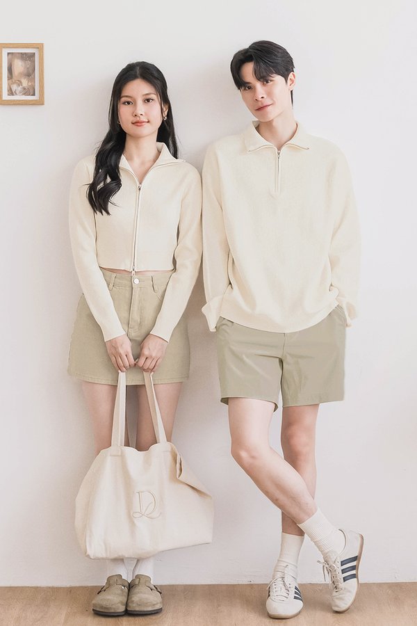 Camille Double Zipper Long Sleeve Knit Top V2 (Cream White)