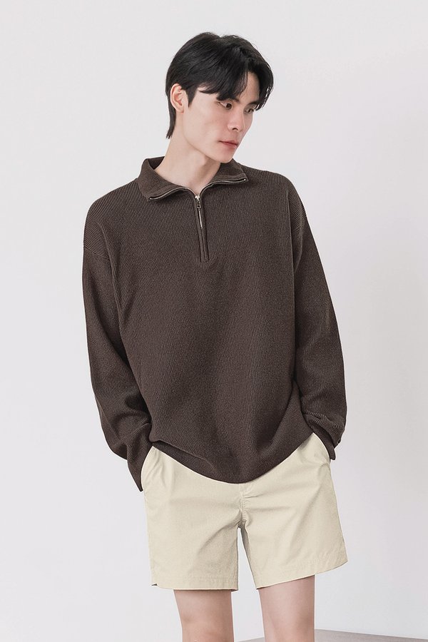 Carl Zipper Long Sleeve Knit Top V2 (Dark Brown)