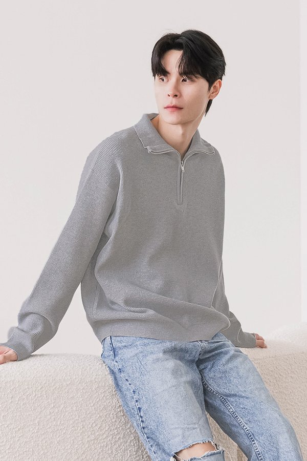 Carl Zipper Long Sleeve Knit Top V2 (Grey)