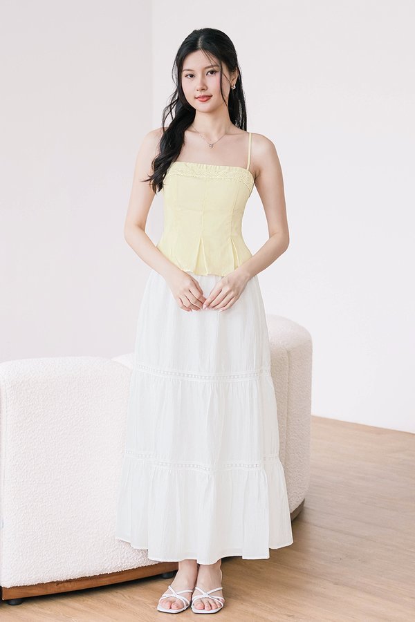 Carmen Padded Lace Trim Peplum Top (Pastel Yellow)