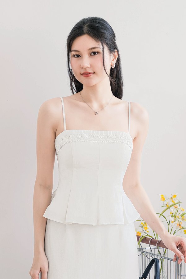 Carmen Padded Lace Trim Peplum Top (White)