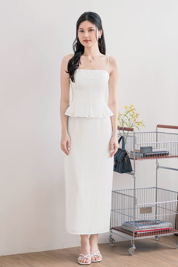 Carmen Padded Lace Trim Peplum Top (White)
