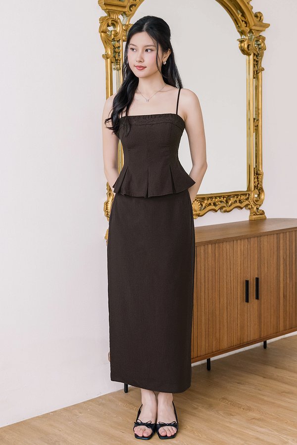 Cleo Back Slit Midaxi Skirt (Coffee)