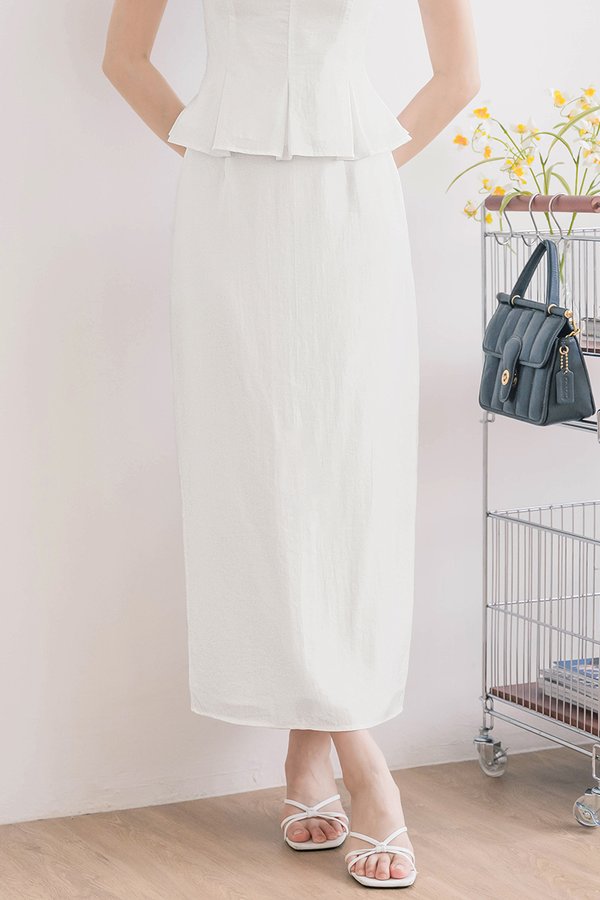 Cleo Back Slit Midaxi Skirt (White)