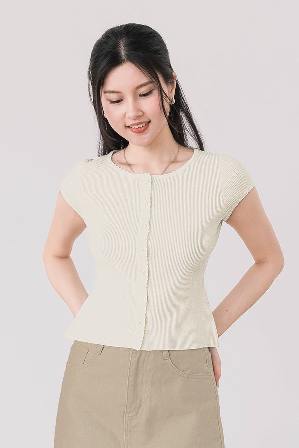 Kaysee Button Knit Top (Cream White)