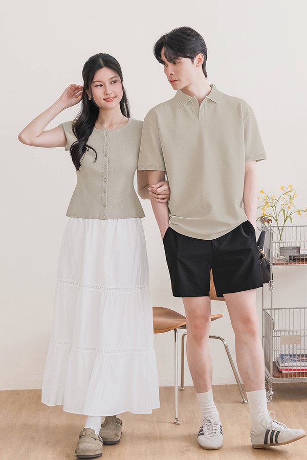 Kaysee Button Knit Top (Light Grey Taupe)