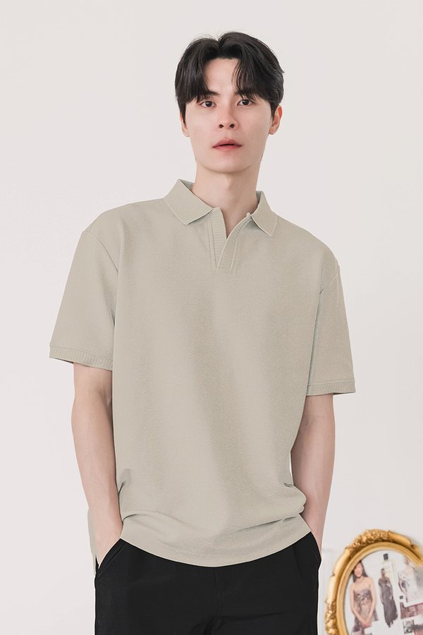 Kyle Polo Oversize Knit Top (Light Grey Taupe)