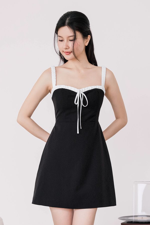Melody Padded Ruched Strap Tie-Back Dress (Black)