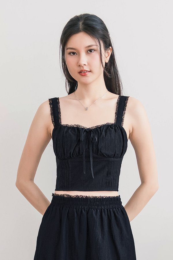 Nyla Padded Lace Trim Top (Midnight Black)