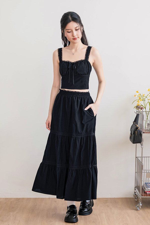 Nyla Padded Lace Trim Top (Midnight Black)