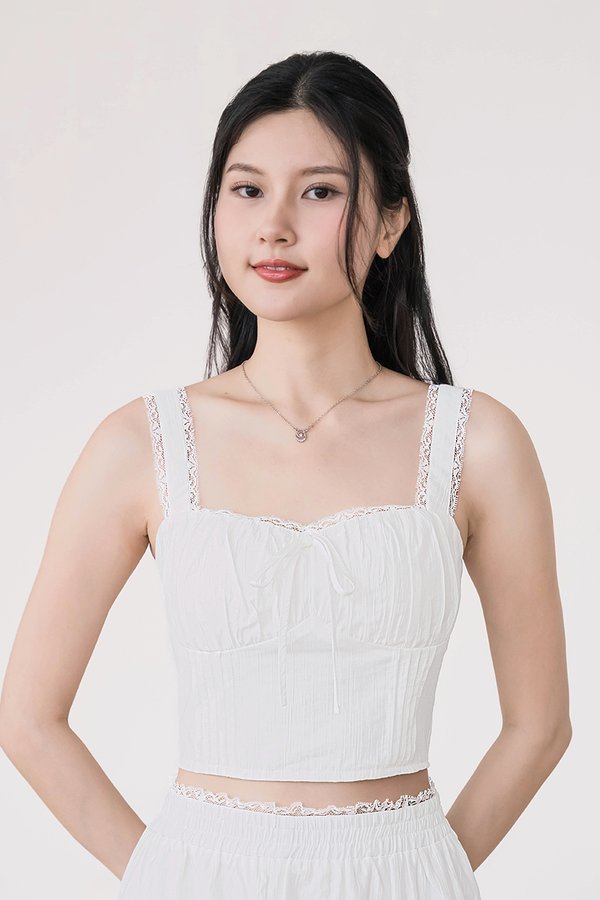 Nyla Padded Lace Trim Top (White)
