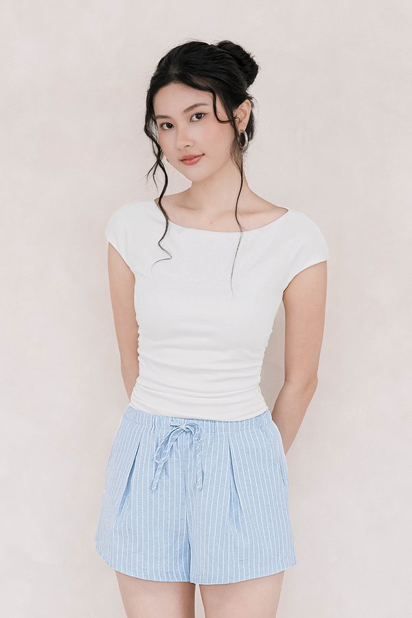 Ally Padded Boat Neck Ruched Top (White)