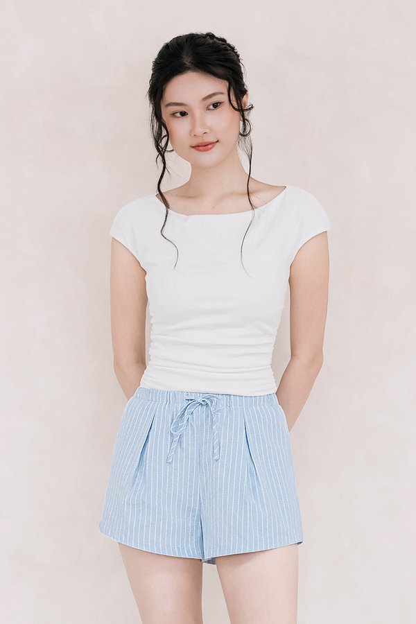 Nomi Elasticised Stripe Shorts (Light Blue)
