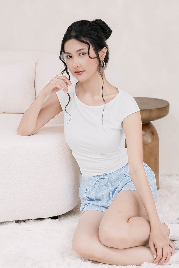 Ally Padded Boat Neck Ruched Top (White)