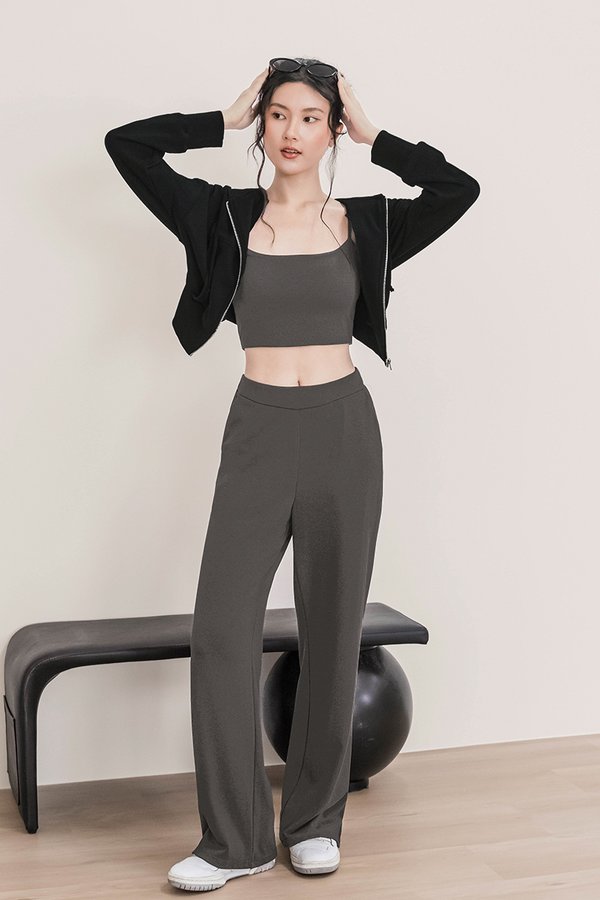 Carleen Cropped Zipper Hoodie (Black)