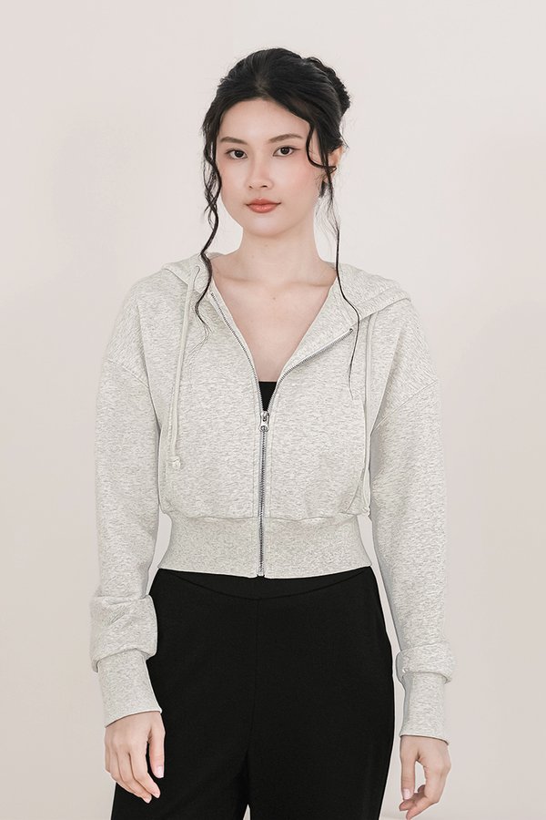 Carleen Cropped Zipper Hoodie (Heather Grey)