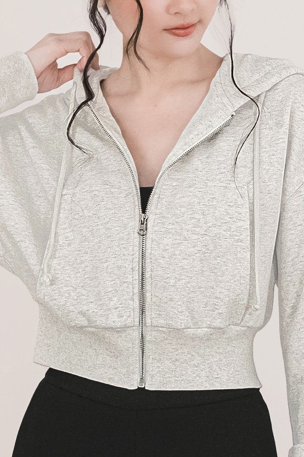 Carleen Cropped Zipper Hoodie (Heather Grey)