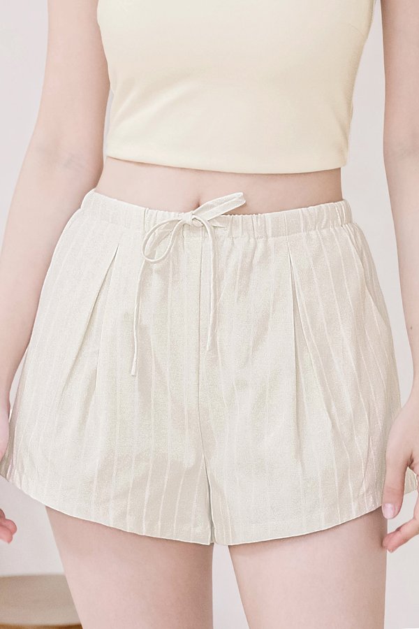 Nomi Elasticised Stripe Shorts (Sand Beige)