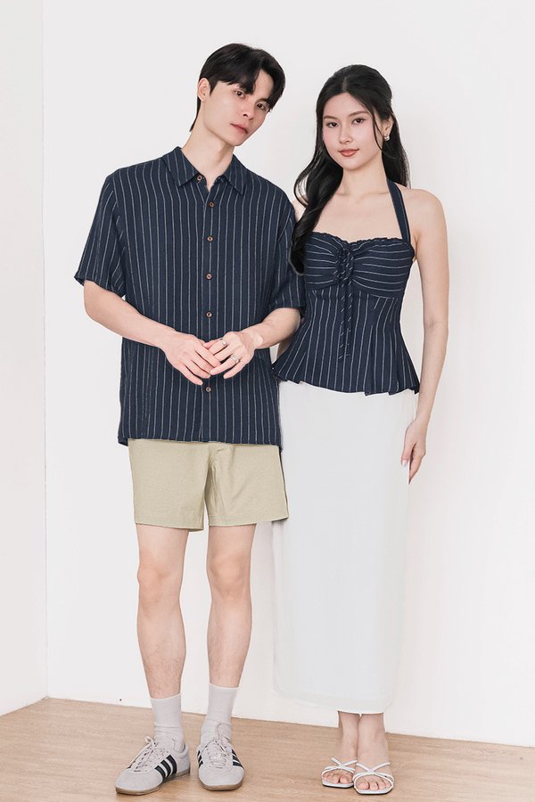 Jolly Padded 2-Way Sweetheart Top (Navy Pinstripe)