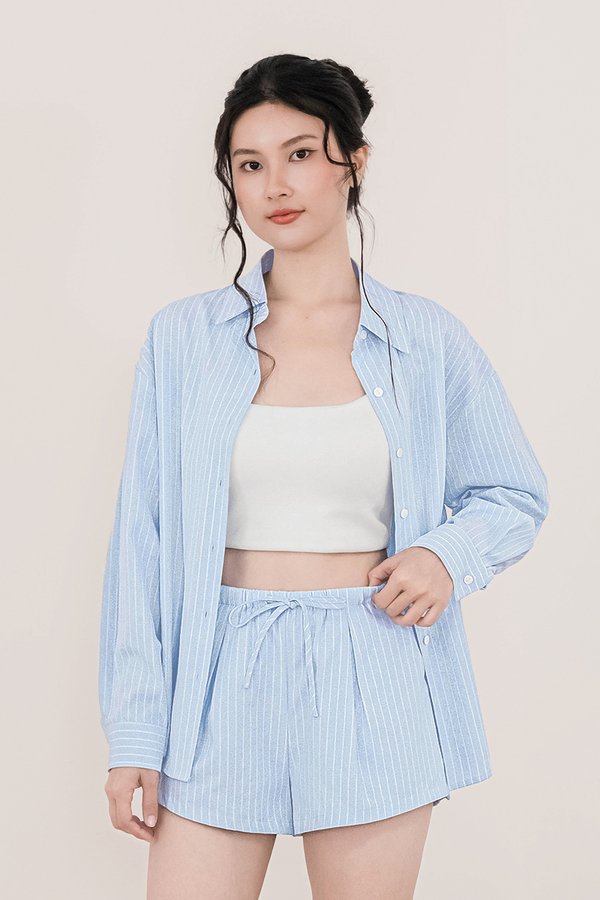 Nomi Button Oversize Stripe Shirt (Light Blue)