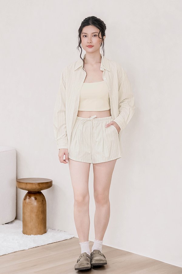 Nomi Elasticised Stripe Shorts (Sand Beige)