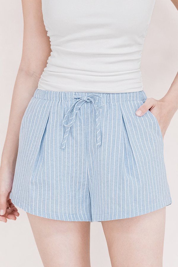 Nomi Elasticised Stripe Shorts (Light Blue)