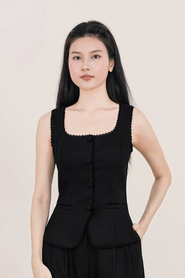 Blaire Padded Button Vest Top (Black)
